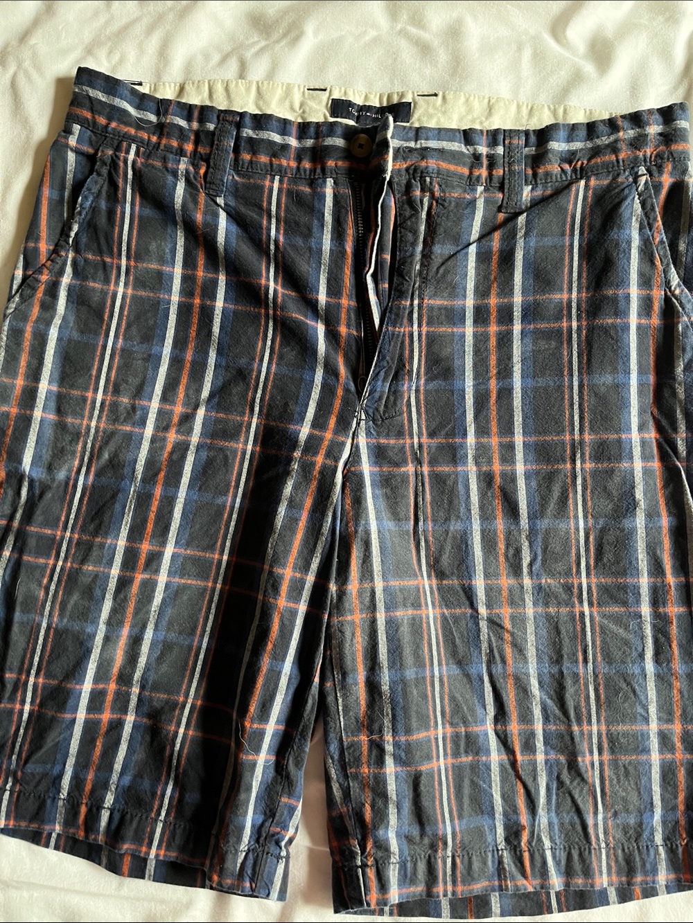 Tommy Hilfiger Cream Shorts with Navy & Orange Stripe Lining